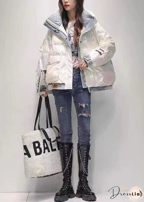 Modern White Denim Patchwork Original Design Duck Down Puffers Jackets Winter