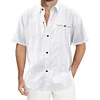 Gioiacombo&trade; Camicia a maniche corte da uomo in lino tinta unita