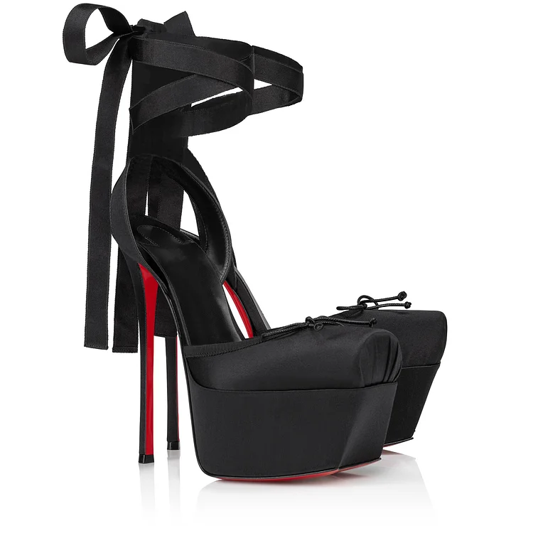 145mm/155mm Women's Strappy Crepe Satin Silk High Heel Lace Up Platform Red Bottom Wedding Banquet Sandals VOCOSI VOCOSI
