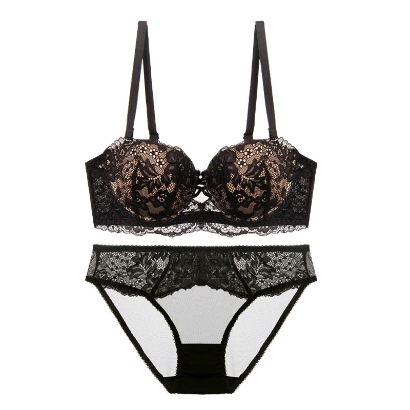 Churchf Bra Thin Lingerie Set On A Sexy Lace Bra Summer Breast Gathering Girl Bra Set