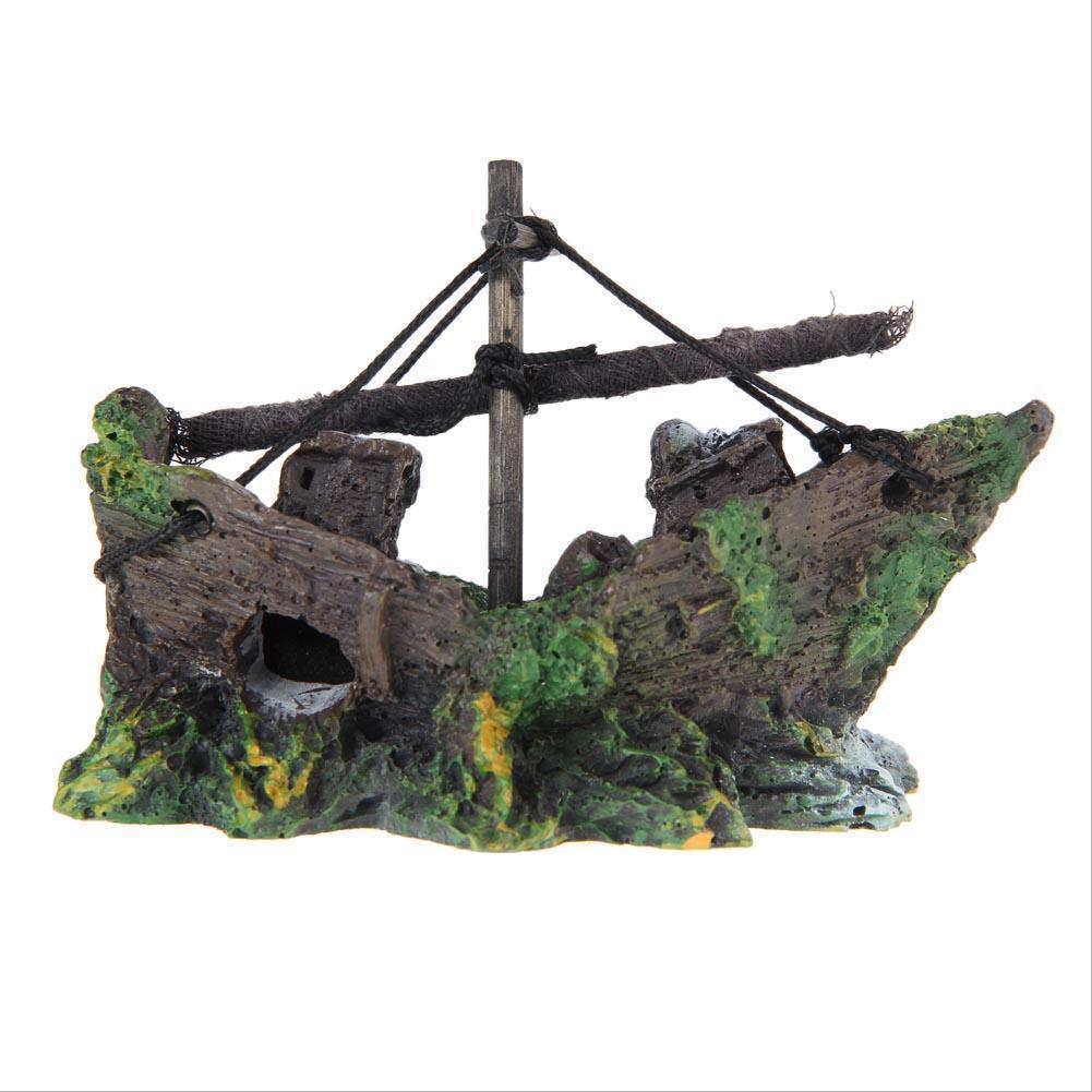 

Aquarium Ornament Sailing Boat Sunk Ship Destroyer Fish Tank Cave Decor, 501 Original