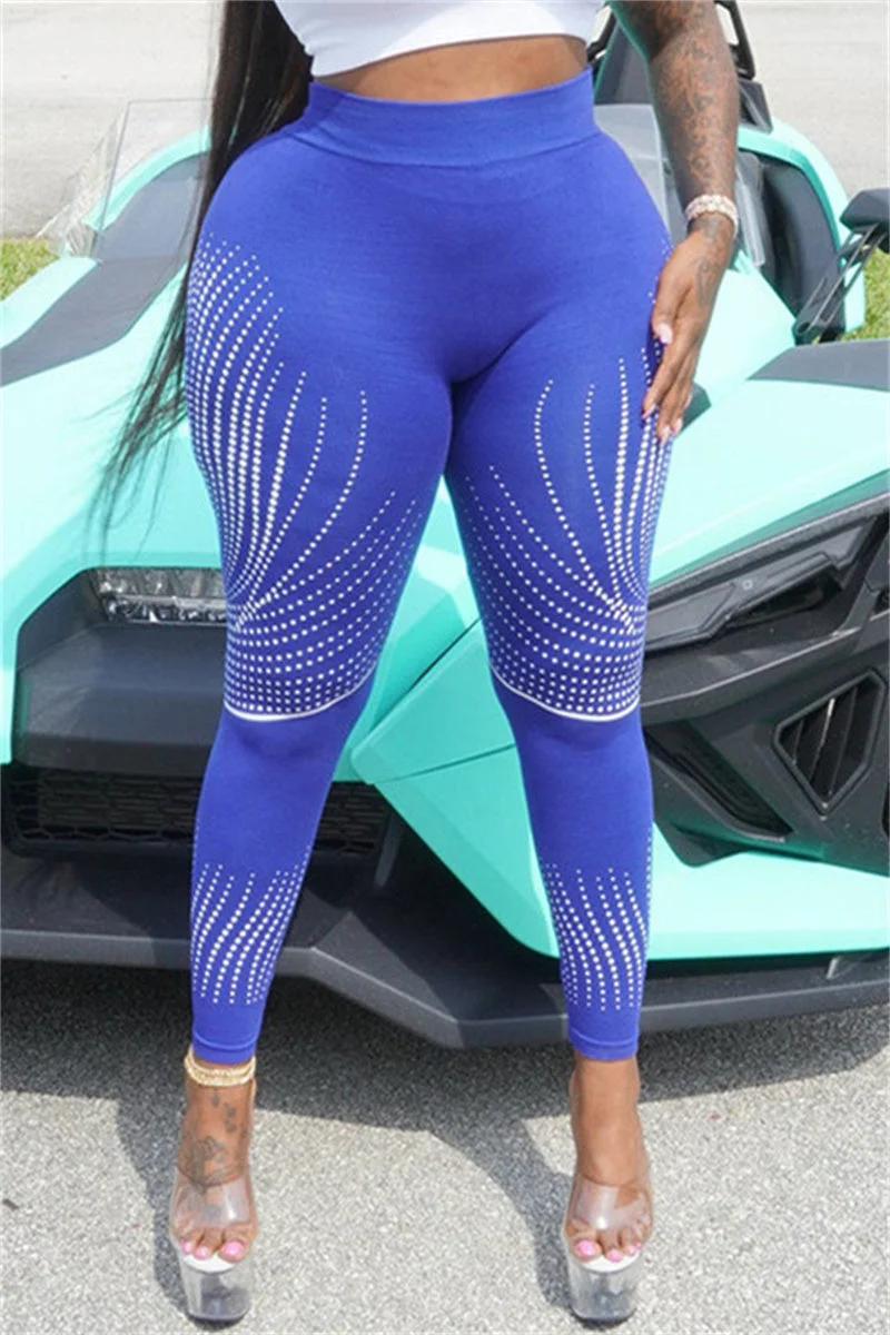 Fashion Casual Sportswear Print Patchwork Skinny High Waist Pencil Trousers