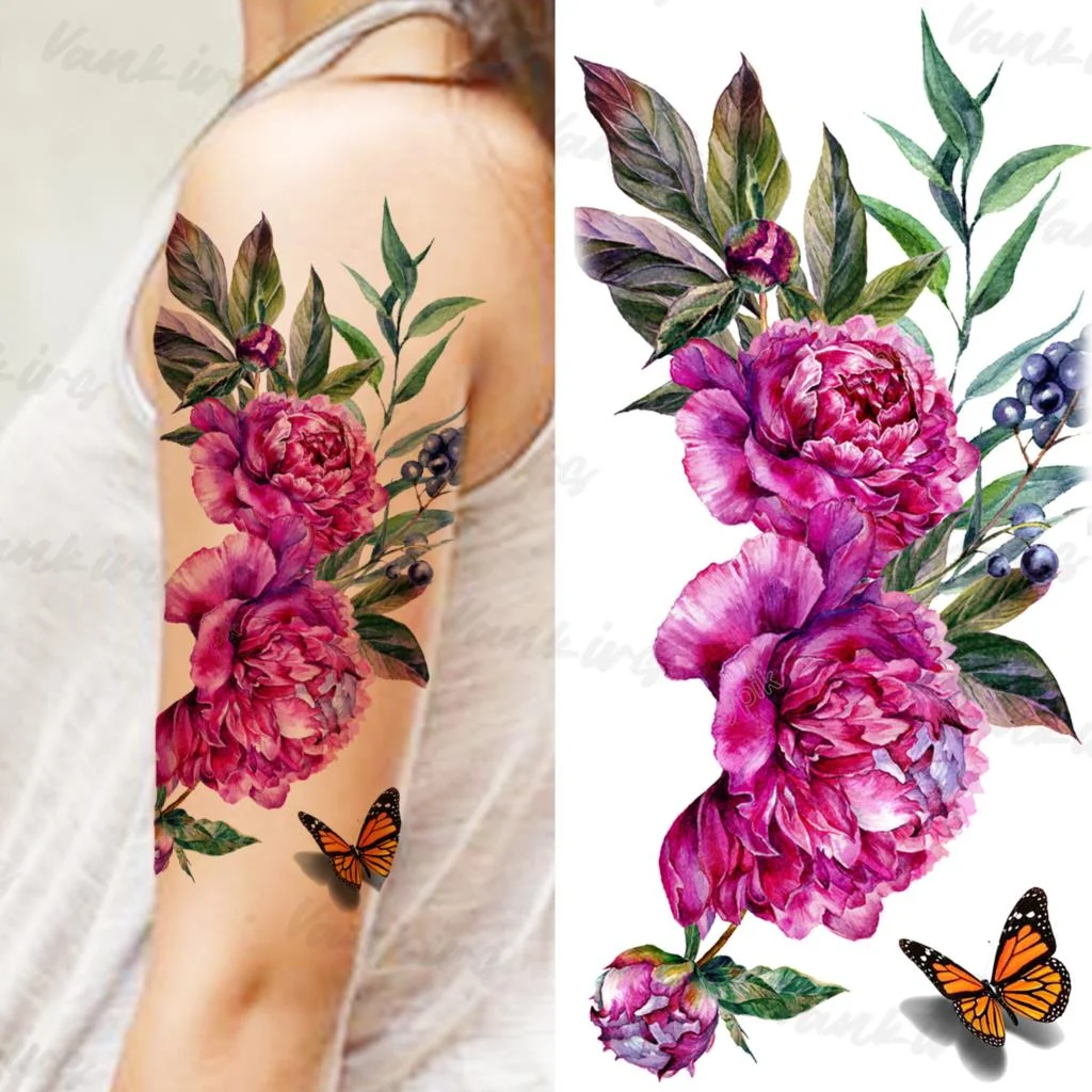 Sdrawing Flower Temporary Tattoos For Women Girls Realistic Lavender Butterfly Flower Fake Tattoo Sticker Forearm Body Tatoos 3D