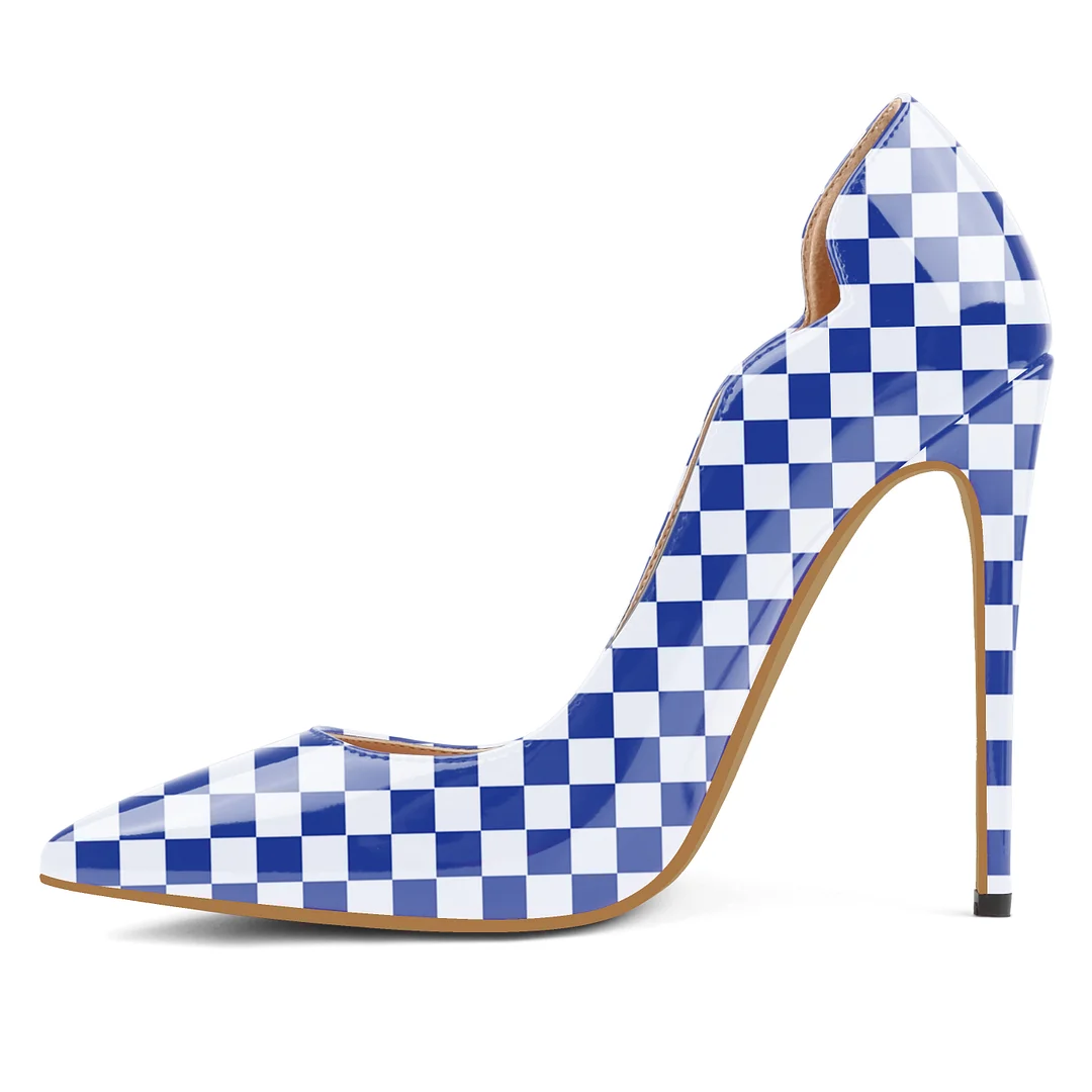 Plaid picture，4.72 inch/12cm  Pointed Toe Pumps High Heel Sexy Stilettos Slip On Office Cute Evening Dress Stilettos