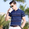 Top Grade New Summer Brand Mens Striped Turn Down Collar Polo Shirts