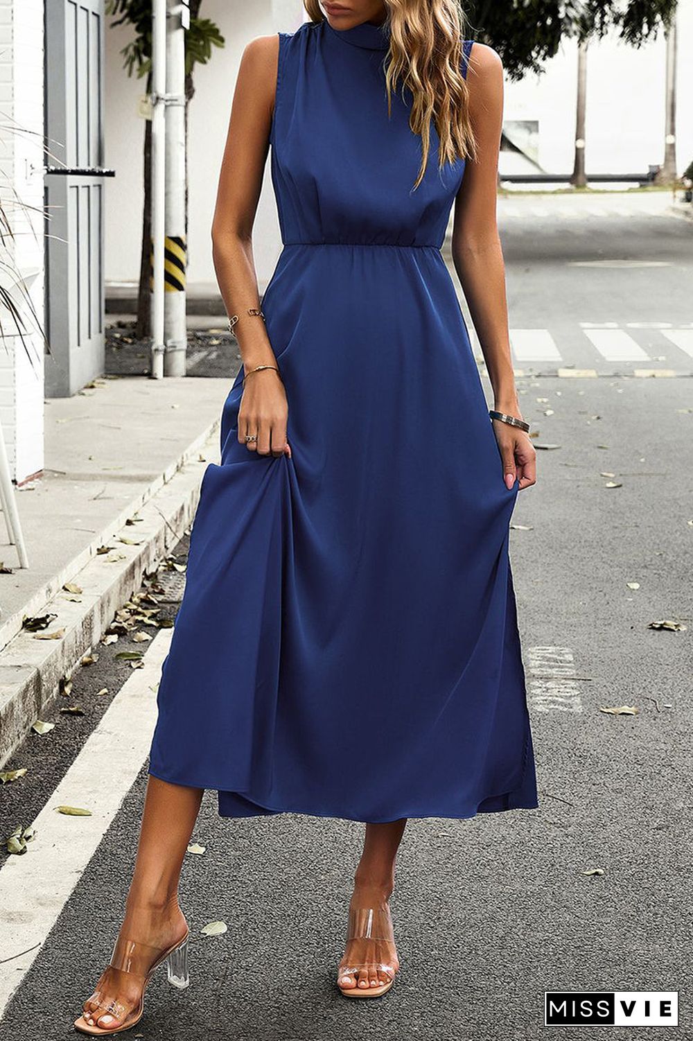 Elegant Solid Half A Turtleneck A Line Dresses