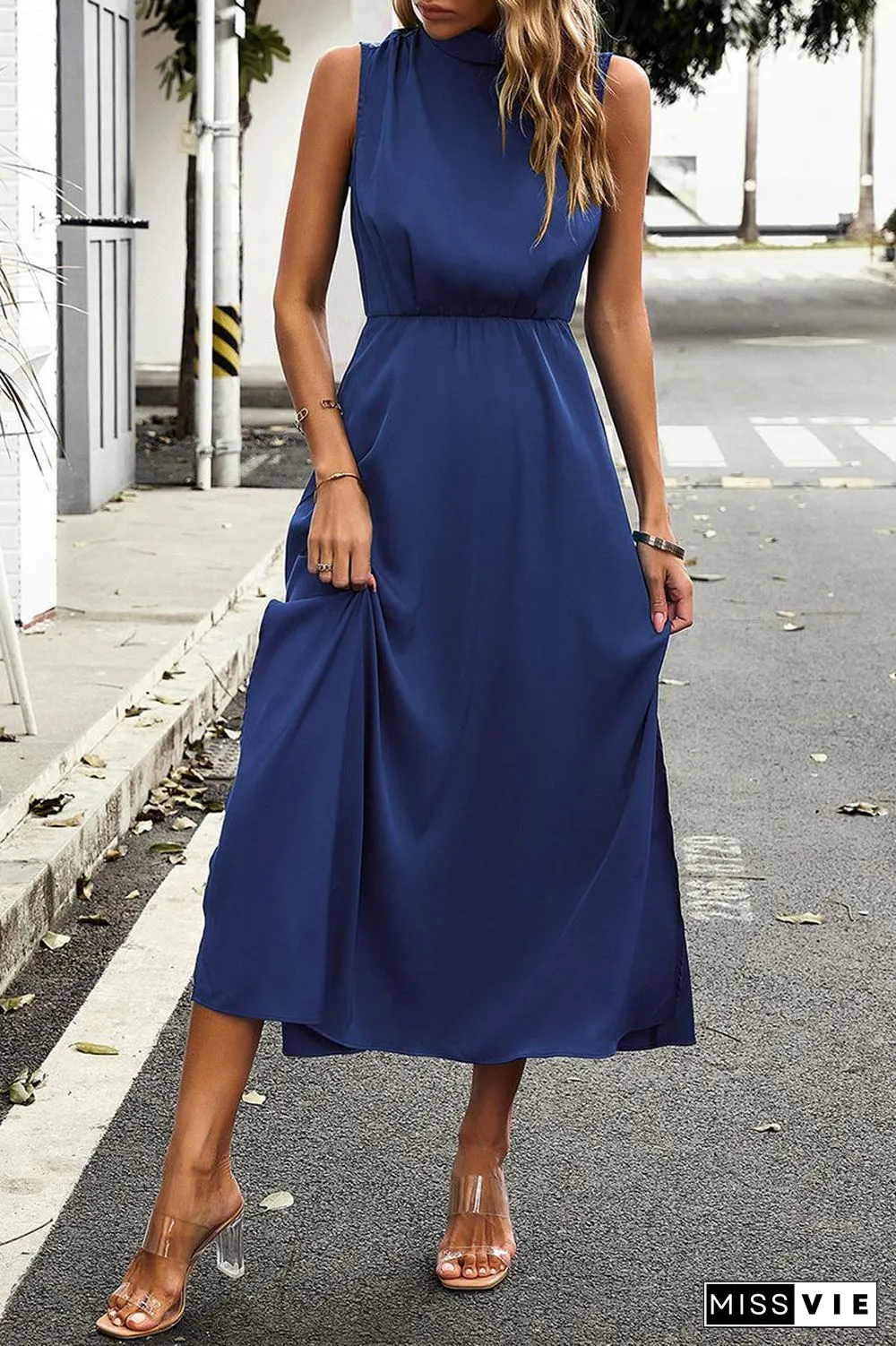 Elegant Solid Half A Turtleneck A Line Dresses