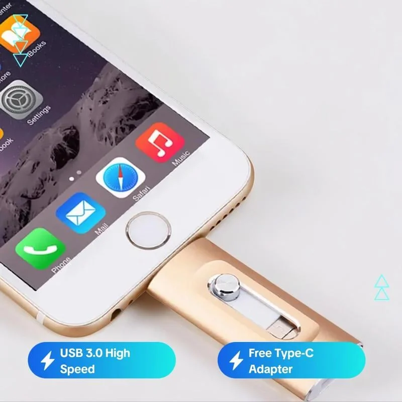 ⚡3 in 1 Flash Drive, Portable High Speed USB 3.0 Memory Storage, OTG Flash Pen Drive with Free Type-C Adapter for Android Phones/PC and More Devices