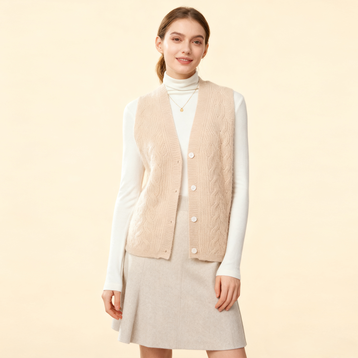 Cashmere Vest V-neck Sleeveless Vintage Twisted REAL SILK LIFE