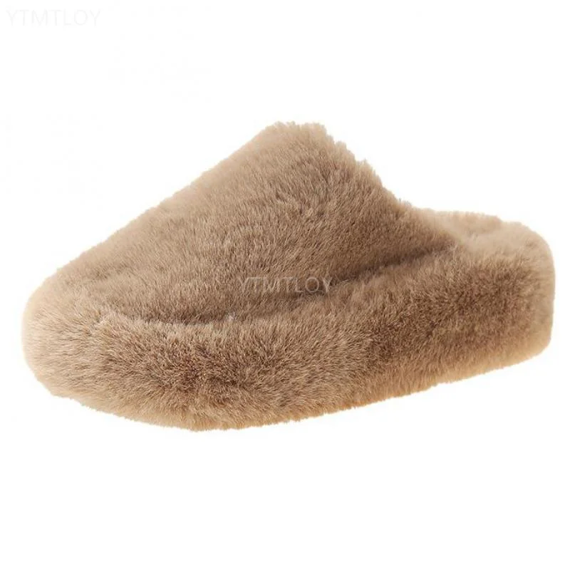 2022 Fluffy Fur Furry Thick Platform Home Women Slippers Winter Warm Plush Non Slip Flip Flops Outdoor Indoor Shoes Ytmtloy