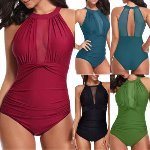 One Piece Women Push Up Padded Monokini Lace Patchwork Swimsuit Beach Bathing Suits Swimwear Swimming Suit