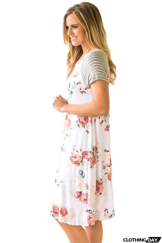 Backdrop Floral Print A-line Loose T-shirt Dress