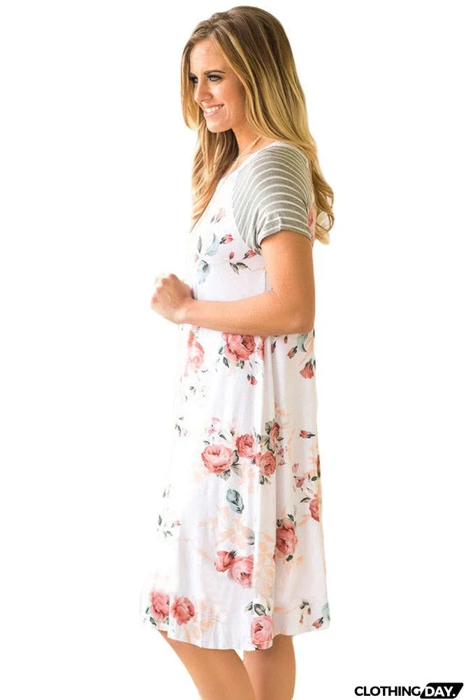 Backdrop Floral Print A-line Loose T-shirt Dress