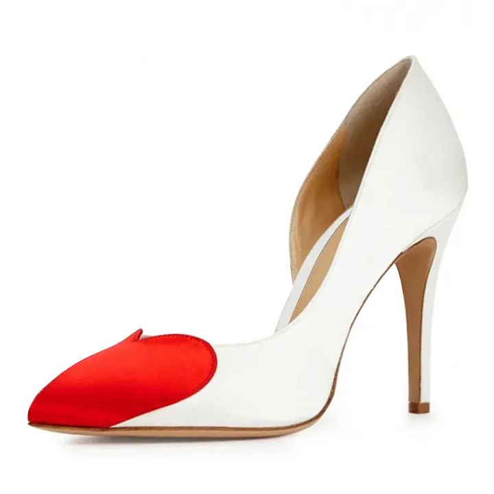 Pointed Toe Stiletto High Heels Heart Patchwork Light Pink Pumps