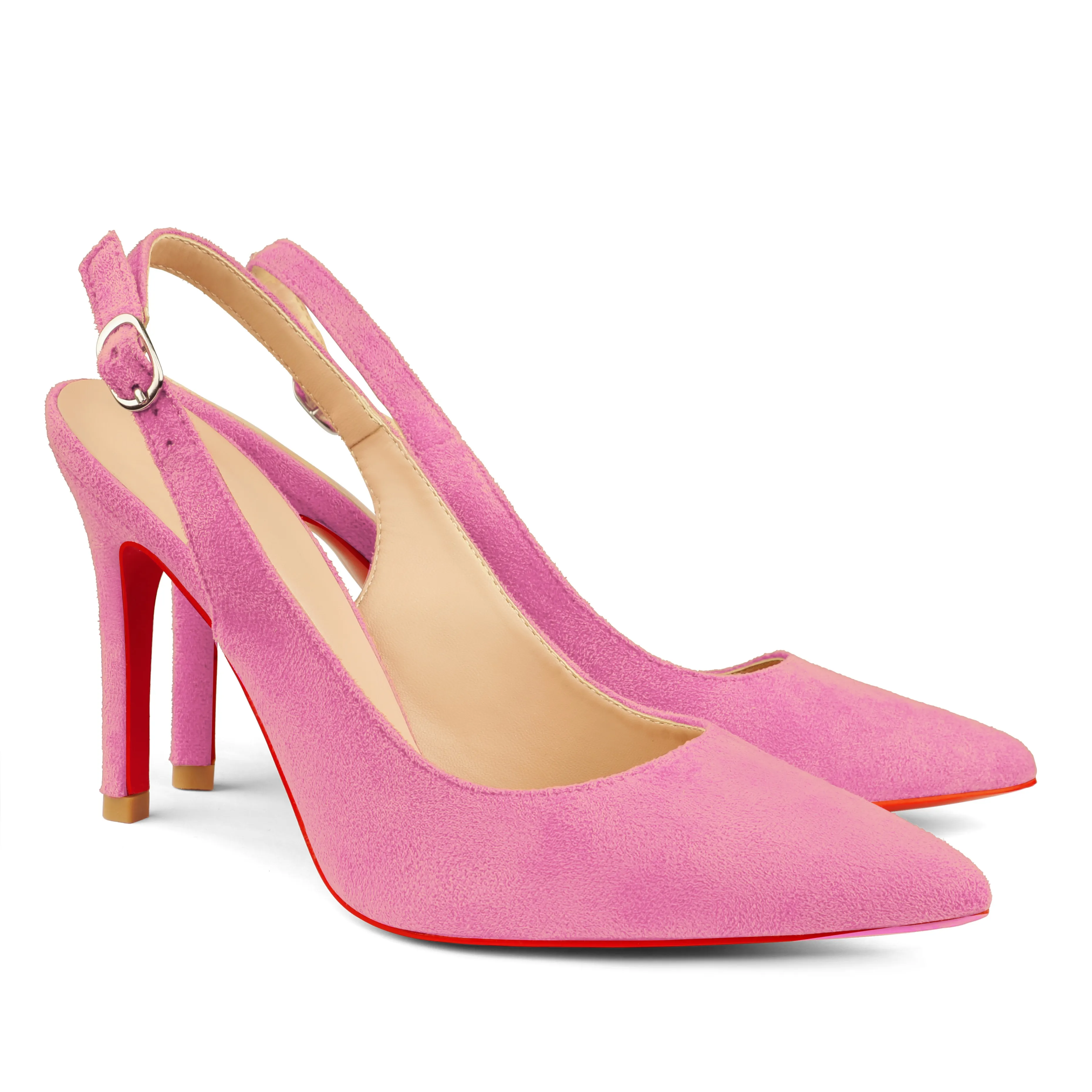 90mm Middle Heels Pointy Toe Red Bottom Slingback Pumps Suede-vocosishoes
