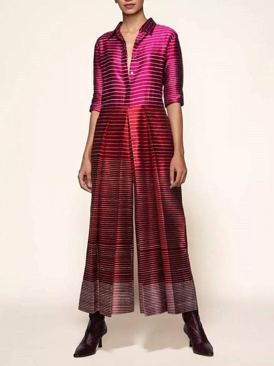 Elegant V-neck mid-sleeve printed jumpsuit