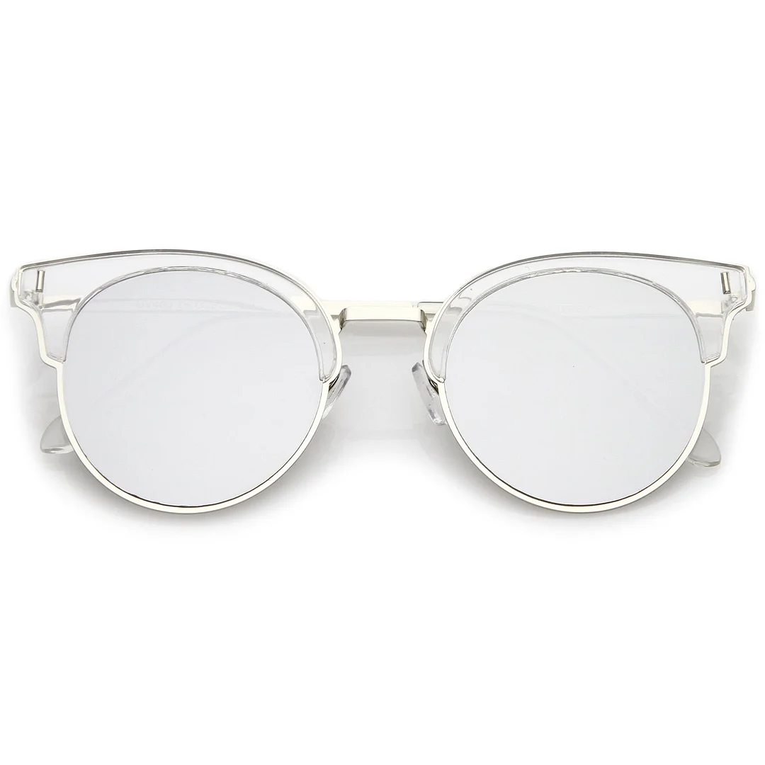 Modern Half Frame Round Colored Mirror Flat Lens Horn Rimmed glasses 49mm