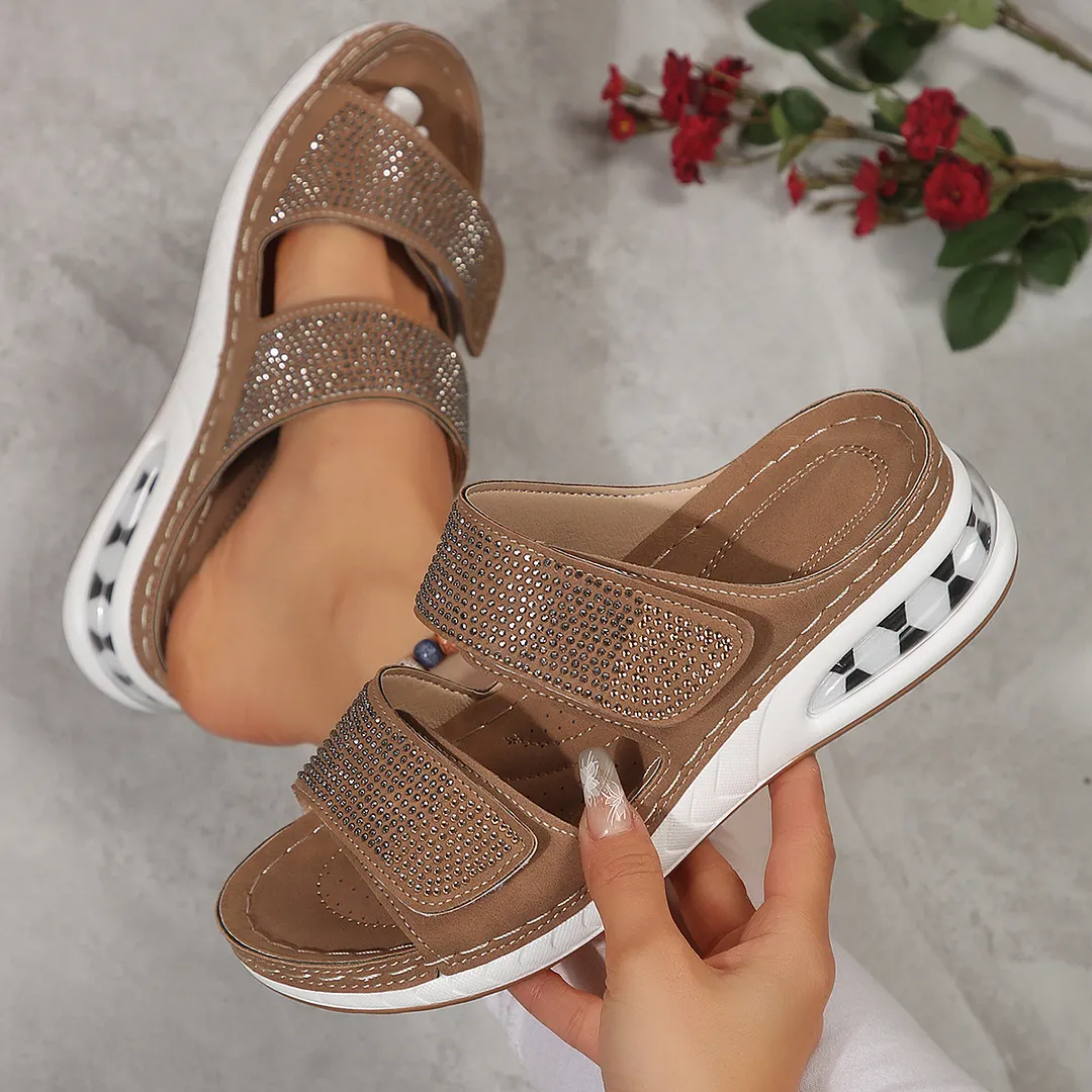 Breakj Breakj New Summer Women Thick Bottom Slippers Water Drill With Thick Bottom Air Cushion Slope And Flat Bottom Slippers Women