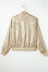 Women's Elegant Shiny Sequins Metallic Metal Color Baseball Jacket Coat