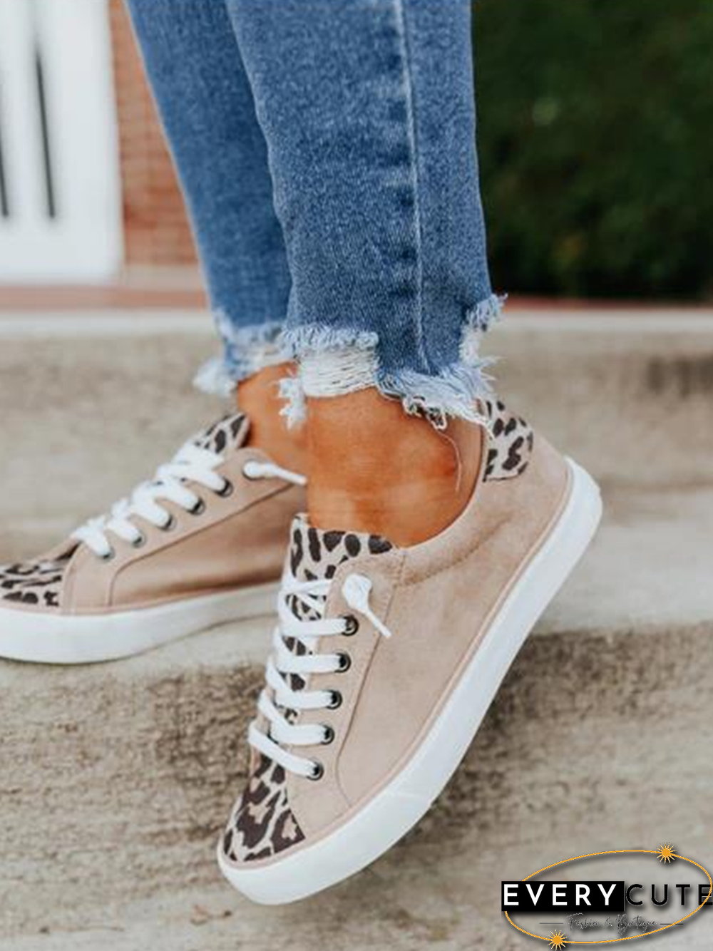 Casual All Season Leopard Split Joint Daily Closed Toe Lace-Up Non-Slip EVA Sneakers for Women