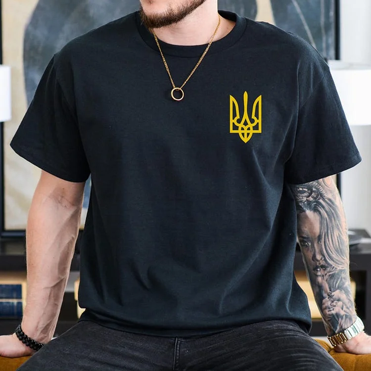 Simpfit Kurzärmliges T-Shirt mit Ukraine-Dreizack-Aufdruck für Herren