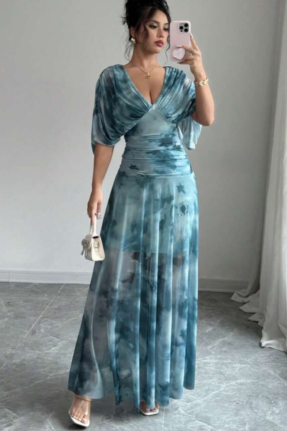 Oknass Glamorous V-Neck Sleeveless A Line Long Prom Dress With Pleated