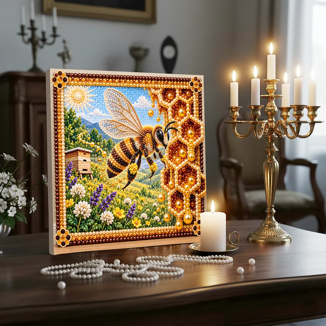 Framed Pearl Painting Kit Bee And Honeycomb 11.81x11.81in