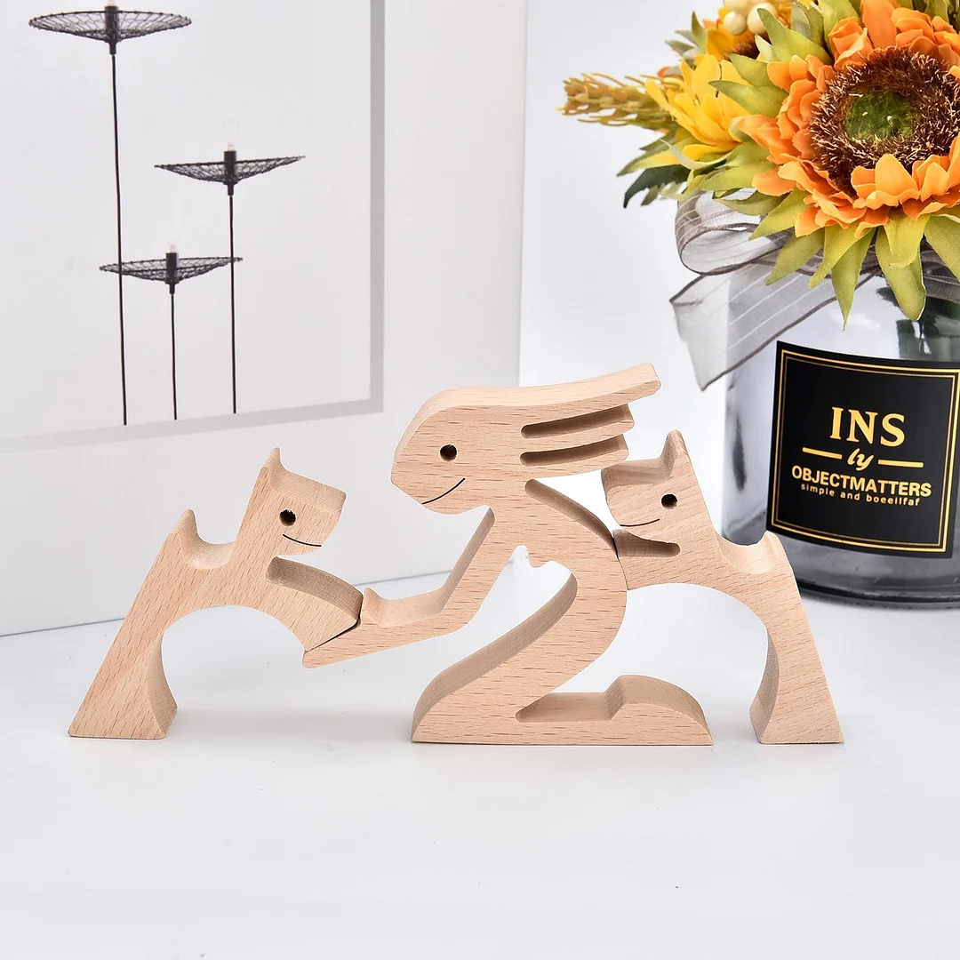 Handmade Wood Dog Decor Sculptures Craft Creative Figurine Ornement Decoration For Bedroom Home Office Decor Gift Natural