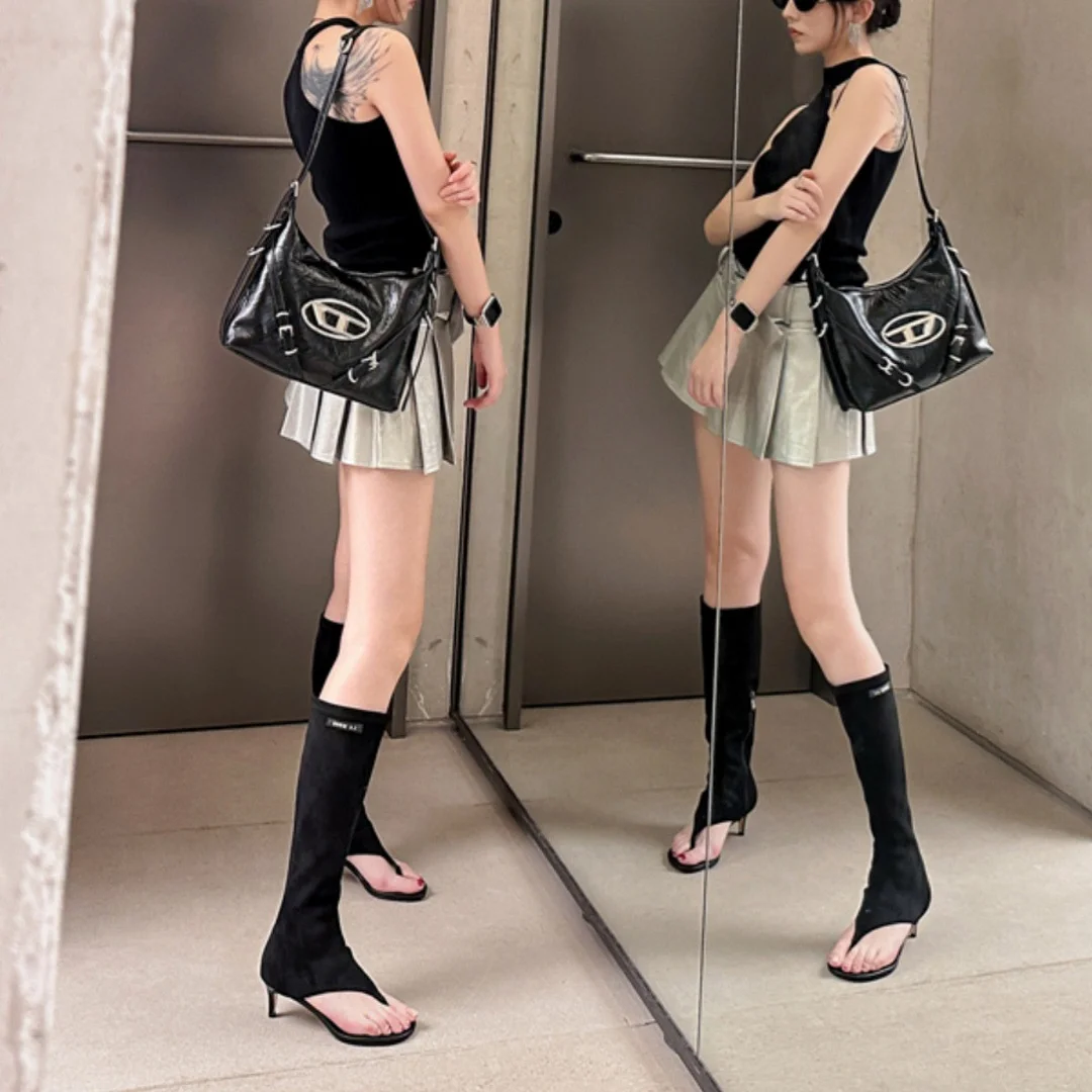 Breakj Breakj But Knee-Brown Toe Long Boots Women With High Heel Net Red High-Tender Boots Long-Tlenish Sandals