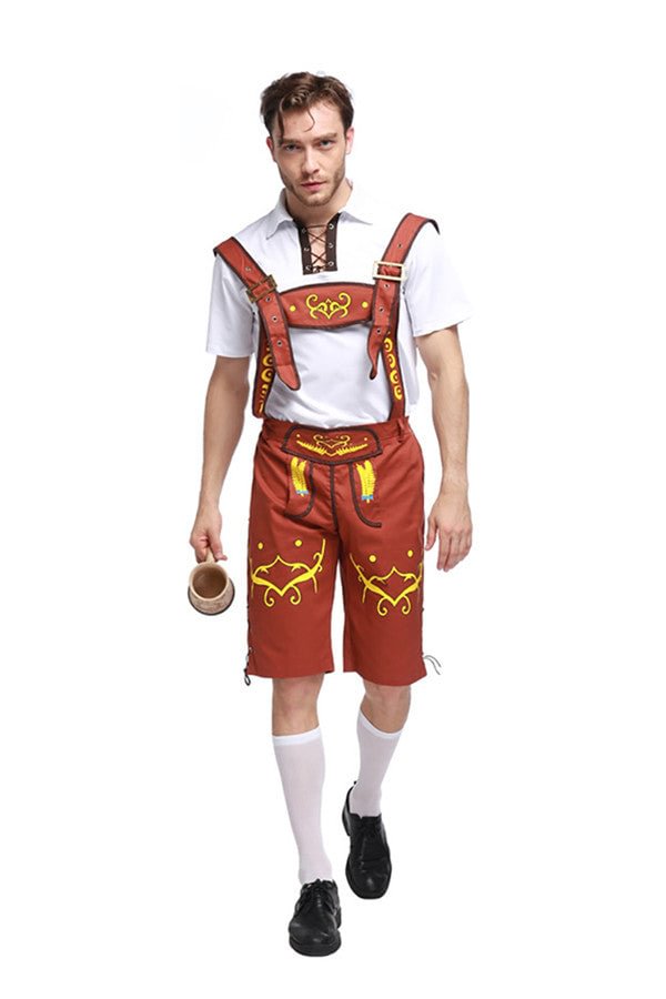 Fancy Lederhosen Halloween Bavarian Beer Oktoberfest Men Costume Khaki-elleschic
