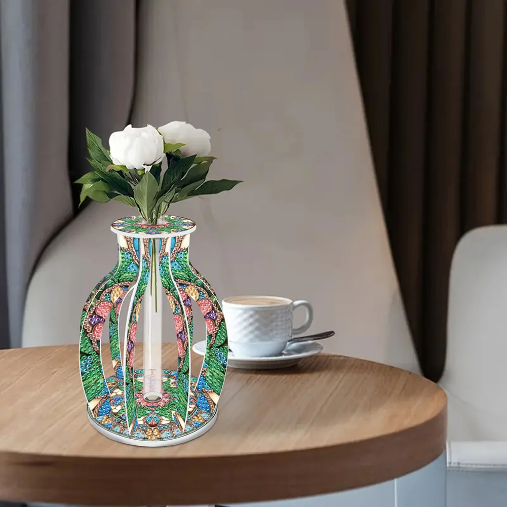 Acrylic Wood Pattern 5D DIY Diamond Painting Flower Vase for Home Office Decor