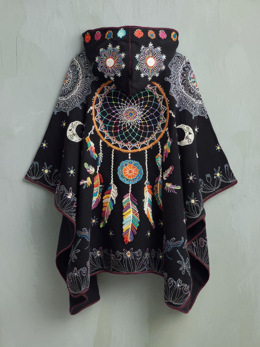 Dreamcatcher embroidered astrological hooded cape bb96
