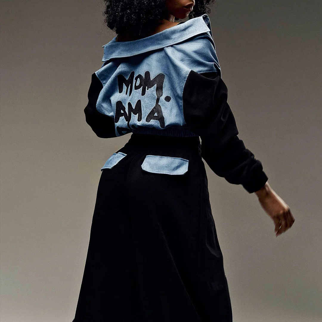 Athvotar Athvotar Splicing Suit Girl T-Tie Zip Open Trousers Letter Print Short Coat Street Tide Brand