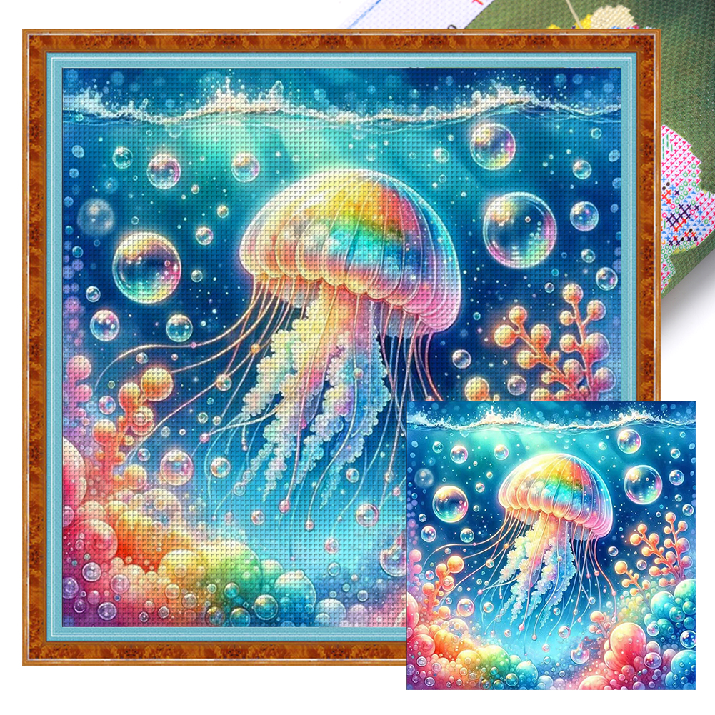 Colorful Jellyfish Full 11CT Pre-stamped Canvas(40*40cm) Cross Stitch