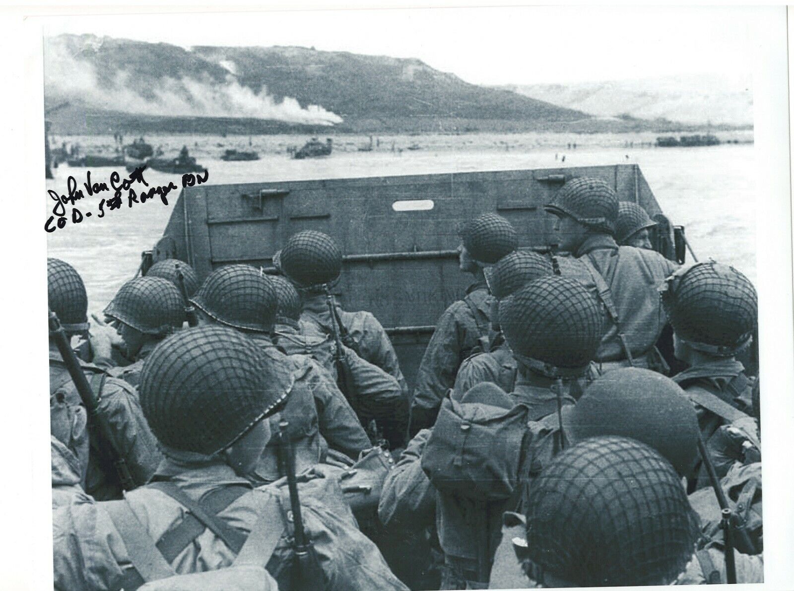 JOHN VAN COTT D COMPANY,5TH BATTALION RANGER OMAHA BEACH D DAY RARE SIGNED Photo Poster painting