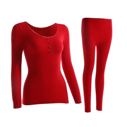 O-neck Women Cotton Thermal Underwear Clothing Cotton Thermo for Female Thermal Sets Long Johns Warm Suit Solid Color Intimates