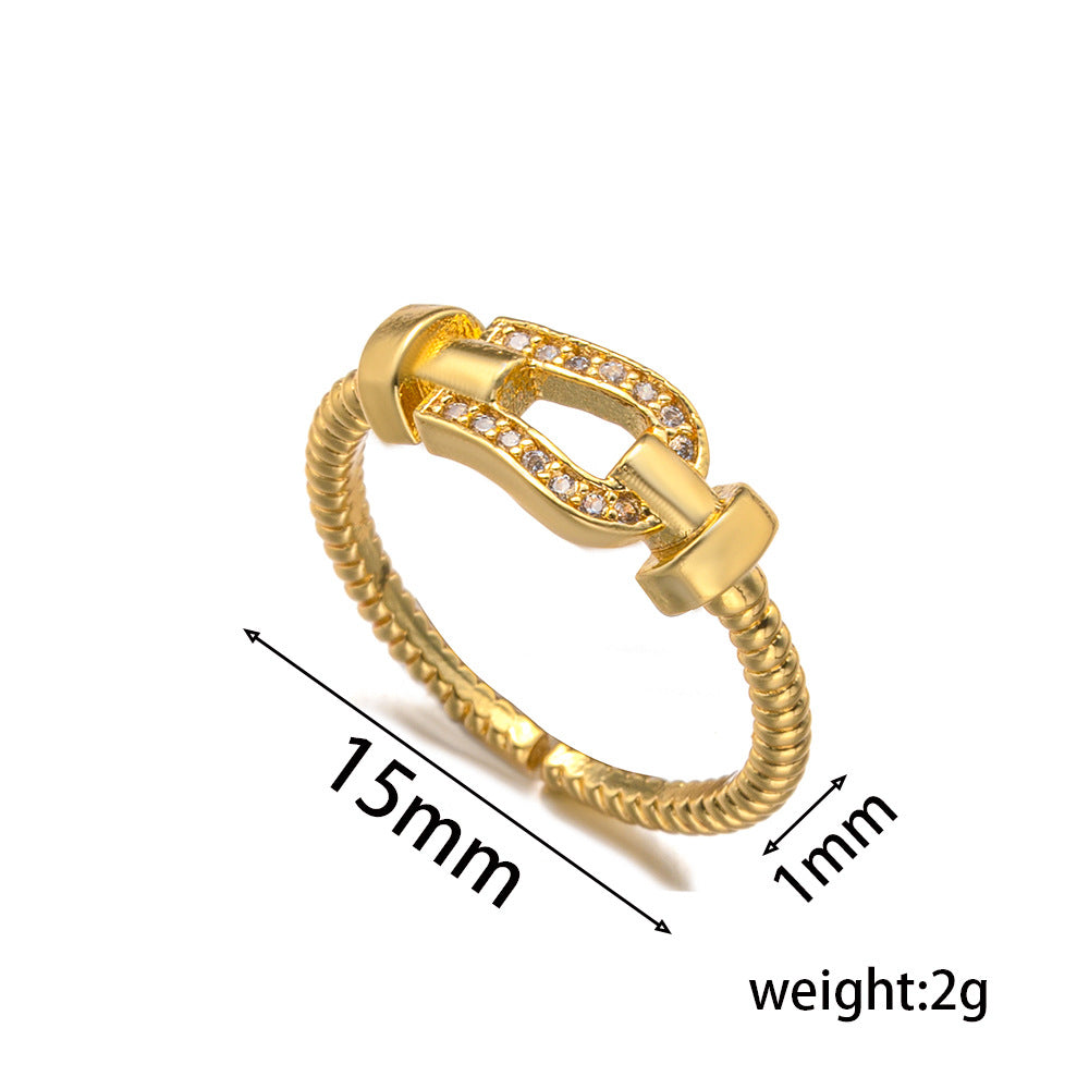 Seiko High Version Classic Horseshoe Buckle Ring Japanese And Korean Fashion Ins Brushed Ring Adjustable Female