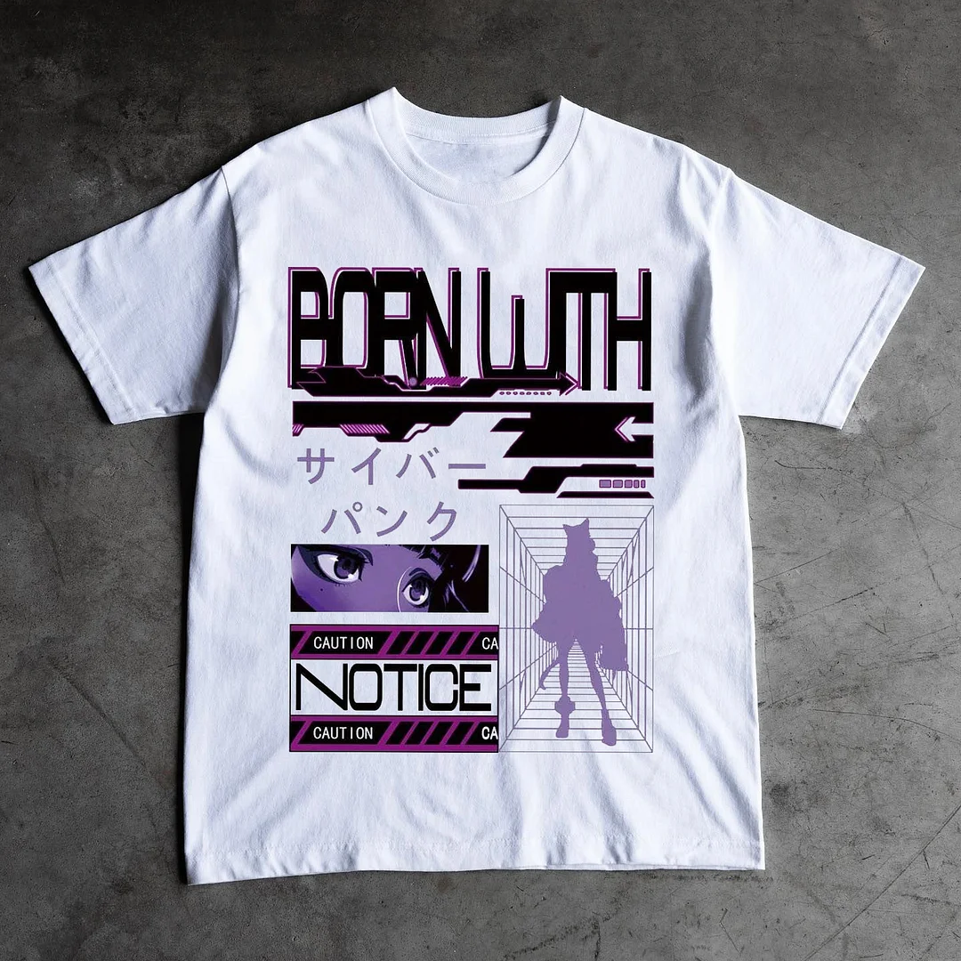 Born With Cyberpunk Print Short Sleeve T-Shirt