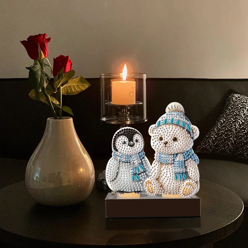 DIY Penguin Bear Diamond Painting Candle Holder Ornaments Aromatherapy Candle Holder