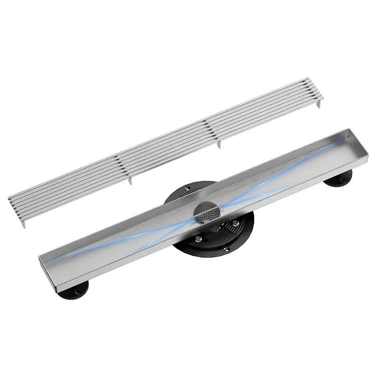 EVERSTEIN 24" Linear Shower Drain with Removable Grate Brushed Nickel