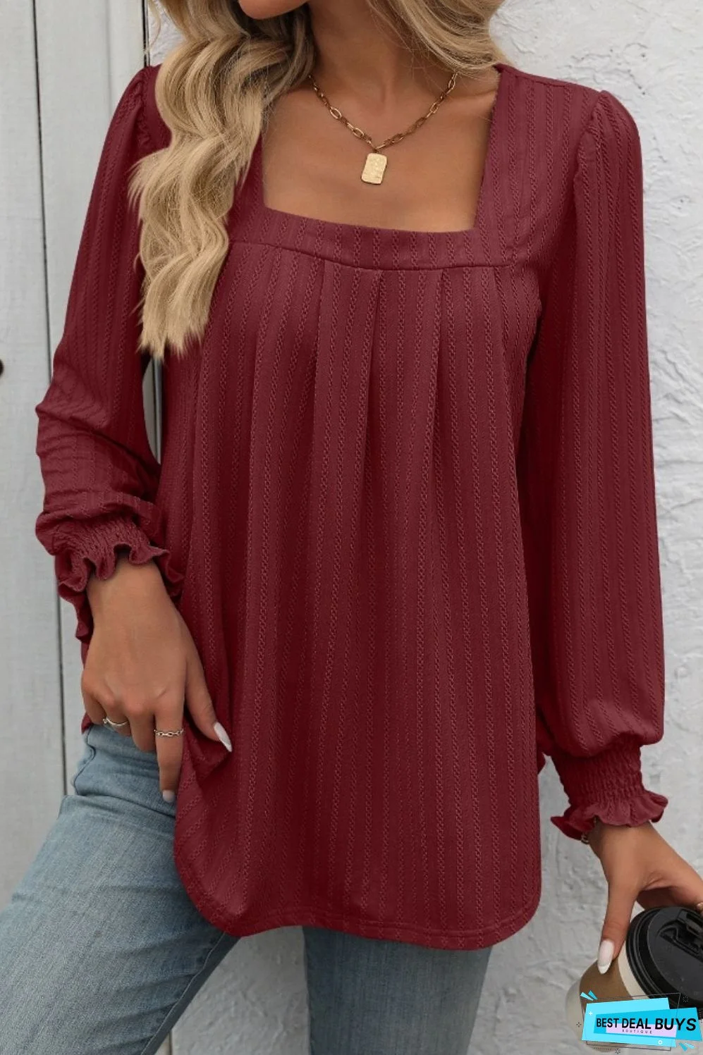 Square Neck Long Sleeve Top