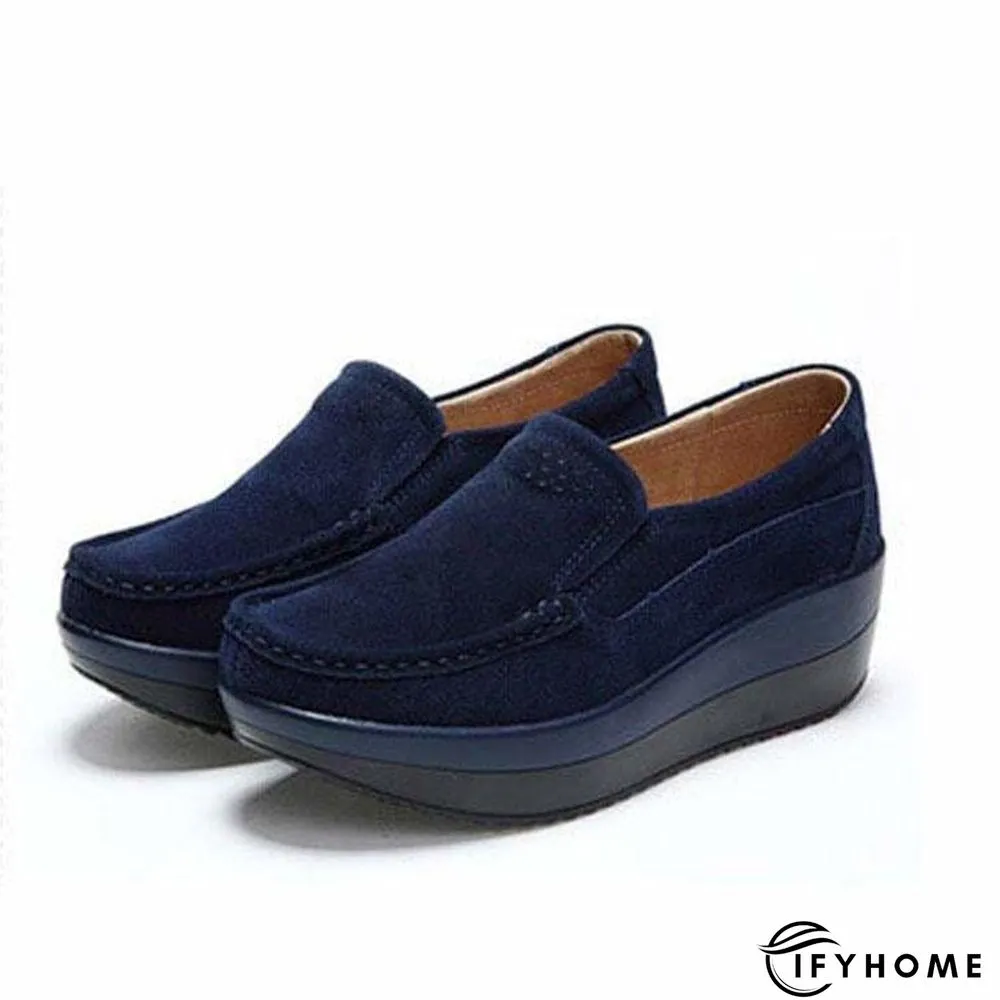 Women's Platform Loafers Flat Shoes Cow Suede Leather Moccasins Shoe | IFYHOME