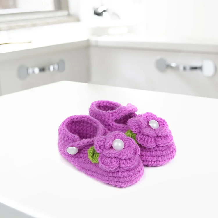 Handmade Newborn Baby Infant Boys Girls Crochet Knit Shoes(Purple)