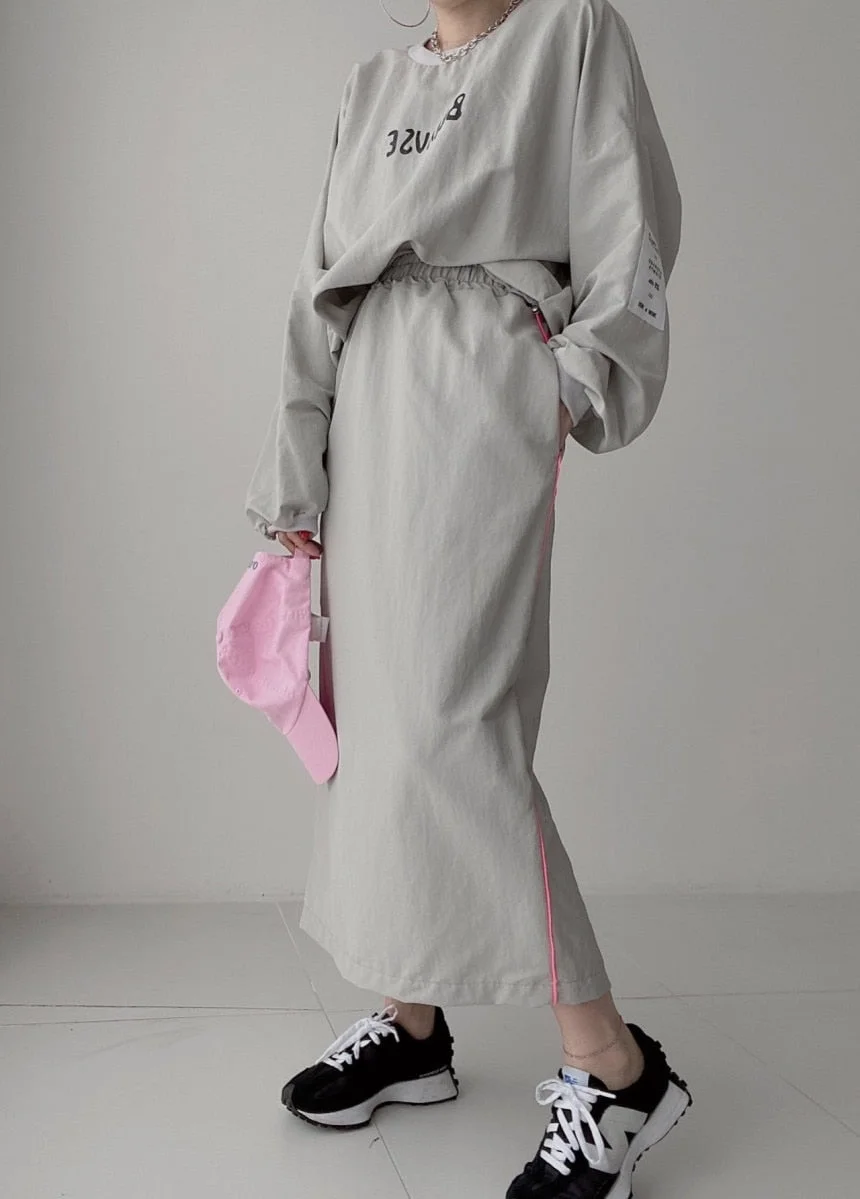 Autumn Women Tracksuit Hoodies 2 Piece Sets Chic Pullover Loose Casual Sweatershirt & High Waist Split Skirt Suit Sets