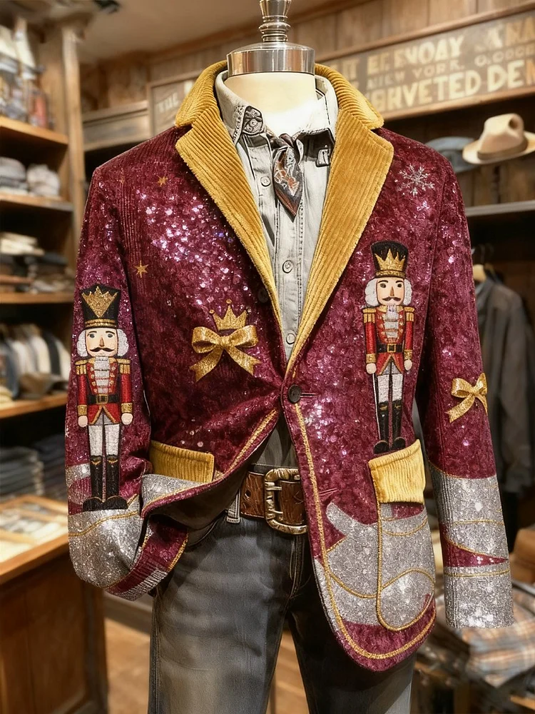 Men's Vintage Christmas Snowflake Nutcracker Casual Jacket 