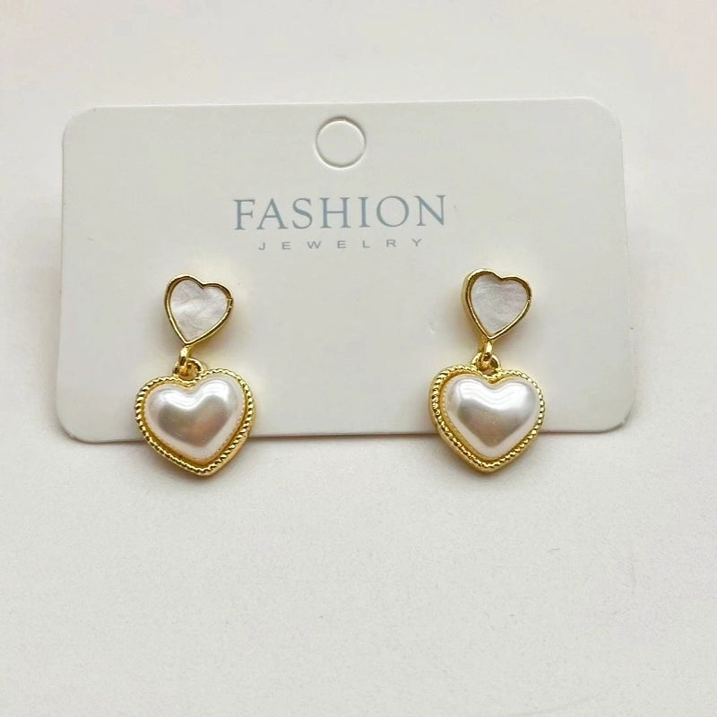 1 Pair Elegant Sweet Square Heart Shape Bow Knot Inlay Imitation Pearl Alloy Rhinestones Earrings