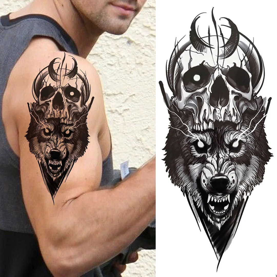 Sdrawing Compass Lion Rose Temporary Tattoo For Men Adults Realistic Fake Tiger Crown Cross Tattoo Sticker Thigh Half Sleeve Tatoo