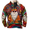 Men's Sweatshirt Quarter Zip Retro Santa Christmas Plush Collar Vintage Daily Tops by Inlyline