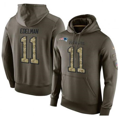 NFL Men's  New England Patriots #11 Julian Edelman Stitched Green Olive Salute To Service KO Performance Hoodie