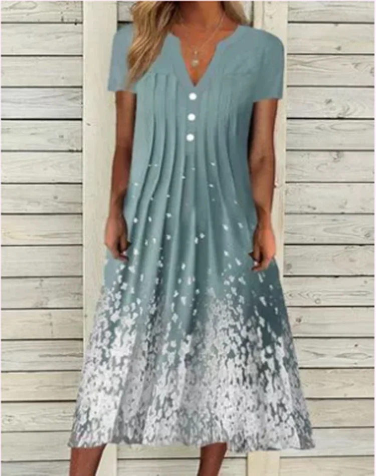 Printed Flower V-neck Short Sleeve Dress